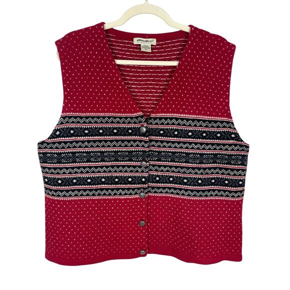 Vintage Eddie Bauer 100% Wool Fair Isle Heart Sweater Vest Women's Size XXL - Picture 1 of 9
